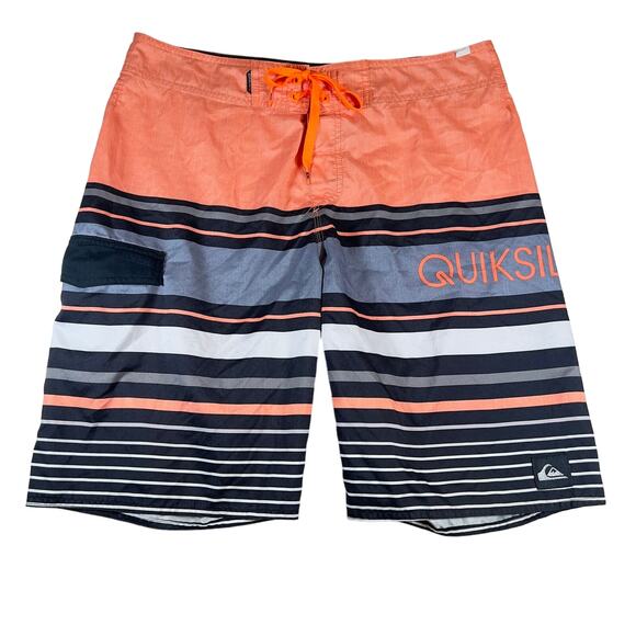 Quiksilver Boardshorts Men 34W Side Pocket Hook/Loop Fly & String Swim Beach - Picture 1 of 14